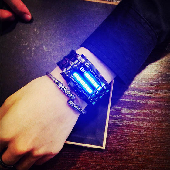 Wristwatch Men Women Steel blue Binary Luminous LED Electronic