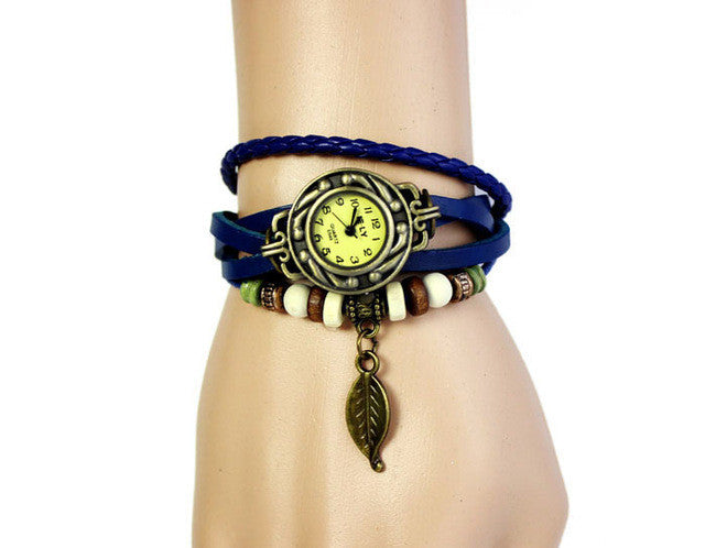 Fashion Womens Bracelet Vintage Weave Wrap Beads Wrist Watches